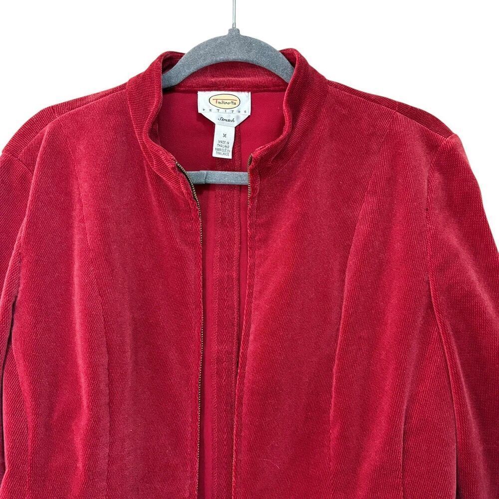 Talbots Jacket Womens Petite Medium Red Corduroy Stretch Zip Front Mock Neck - Picture 4 of 8